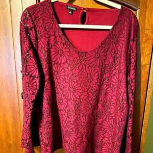 Talbots sweater with lace sleeves.